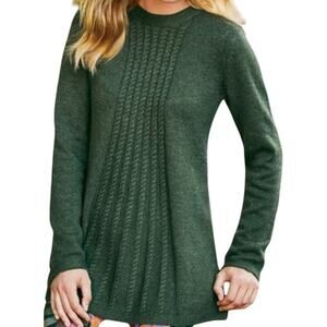 Soft Surroundings Sydney Sweater Cable Knit Long Sleeve Crew Neck Green Petite S